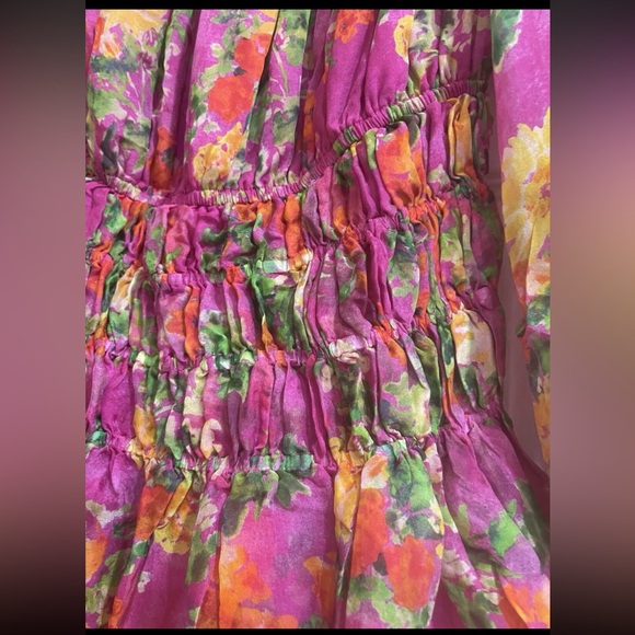 Caroline Constas Dahlia Off The Shoulder DRESS Pink Coral Multi Sm Silk - Picture 4 of 8